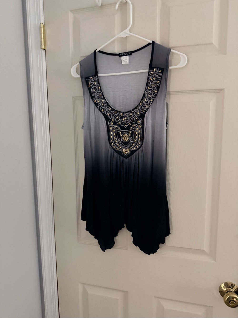 VENUS Black and Gray Ombre Embellished Sleeveless Tank